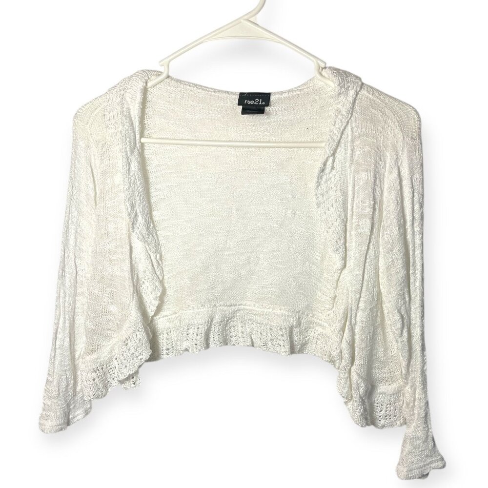 Rue21 White Knit Cropped Bolero Cardigan – Size Medium